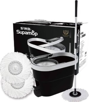 Sweet Home Supamop Premium Foot Press and Hand Press Spin Mop Set Mop Bucket Set with Wringer Black