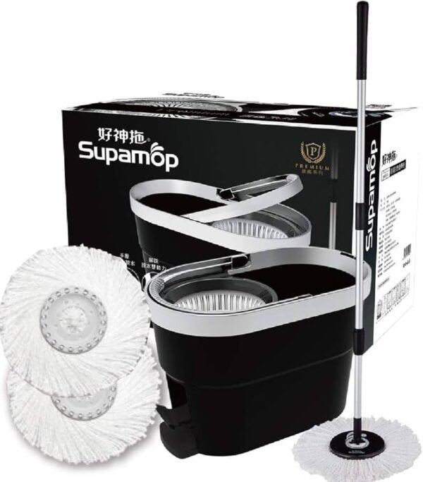 Sweet Home Supamop Premium Foot Press and Hand Press Spin Mop Set Mop Bucket Set with Wringer Black