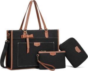 Keyli 3 PCS Laptop Bag for Women Canvas Tote Bags Large Capacity Shoulder Handbag Lightweight Briefcase Purses