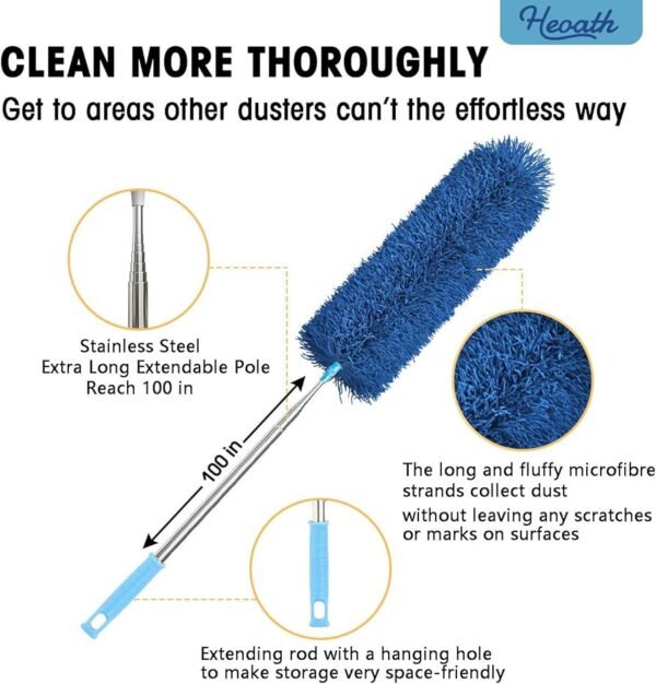 Microfiber Feather Duster with Extendable Pole Extra Long Cobweb Duster for Cleaning