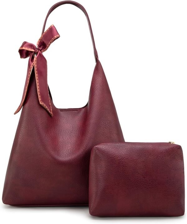Montana West Hobo Bag Purses and Handbags for Women Top Handle Handbags with Pockets Zipper A-burgundy Large