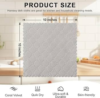 Homaxy 12 Pack Kitchen Dish Cloths Dark Grey Super Soft and Absorbent Coral Velvet Dish Towels