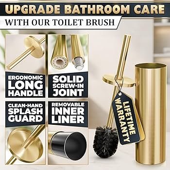 Stainless Steel 304 Gold Round Freestanding Toilet Bowl Brush and Holder for Bathroom