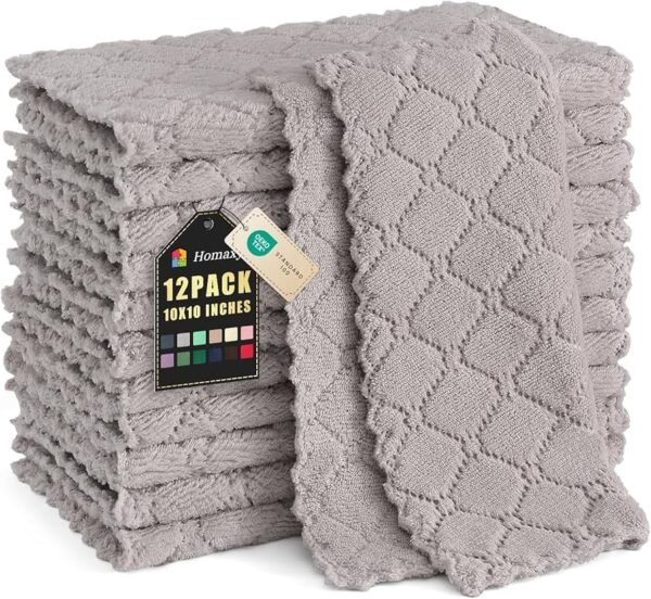 Homaxy 12 Pack Kitchen Dish Cloths Dark Grey Super Soft and Absorbent Coral Velvet Dish Towels
