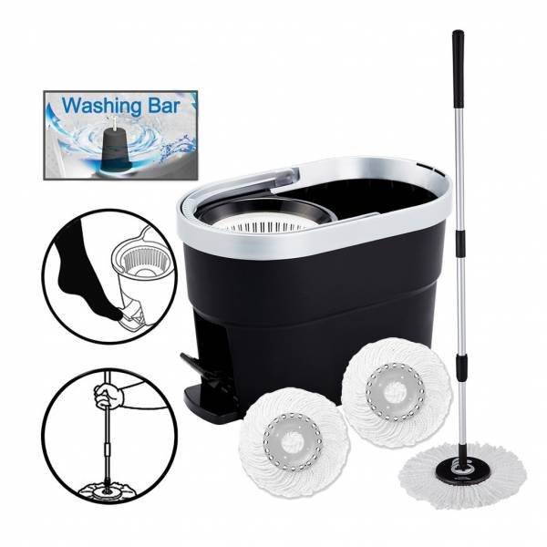 Sweet Home Supamop Premium Foot Press and Hand Press Spin Mop Set Mop Bucket Set with Wringer Black