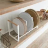 Home Plate Accented Storage Rack Kitchen Holder Stand Steel Wood  Large Dish Organizer White